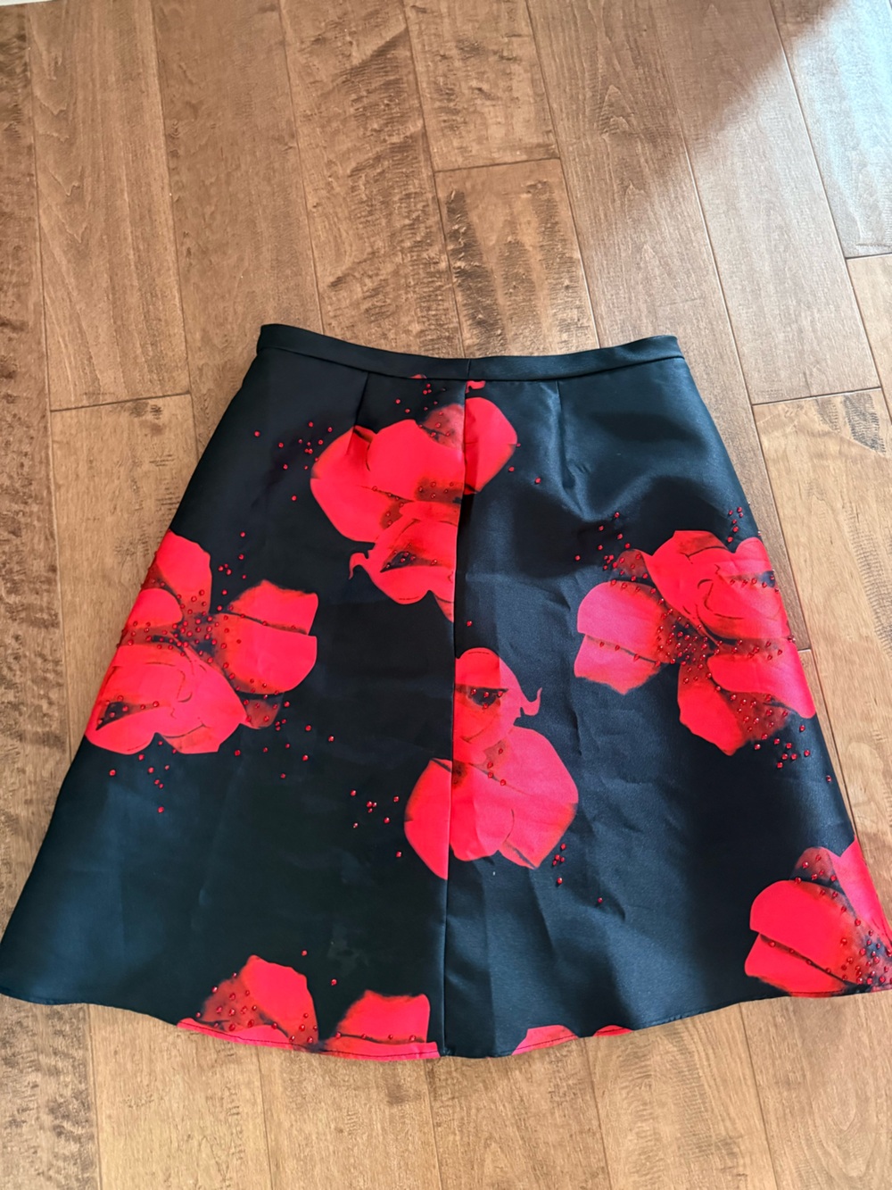 Black Skirt with Bold Red Floral Print